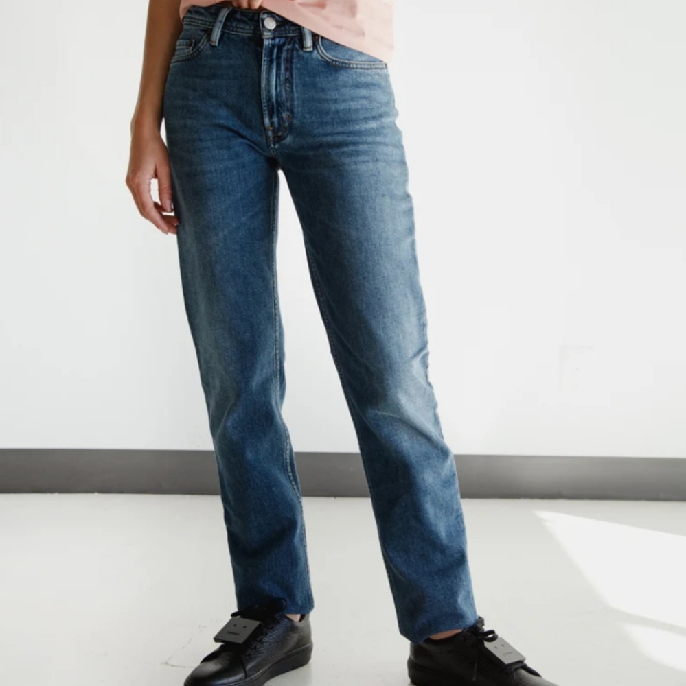 ACNE STUDIOS Mic Matt Straight Leg Distressed Denim Jeans Mid Blue 29